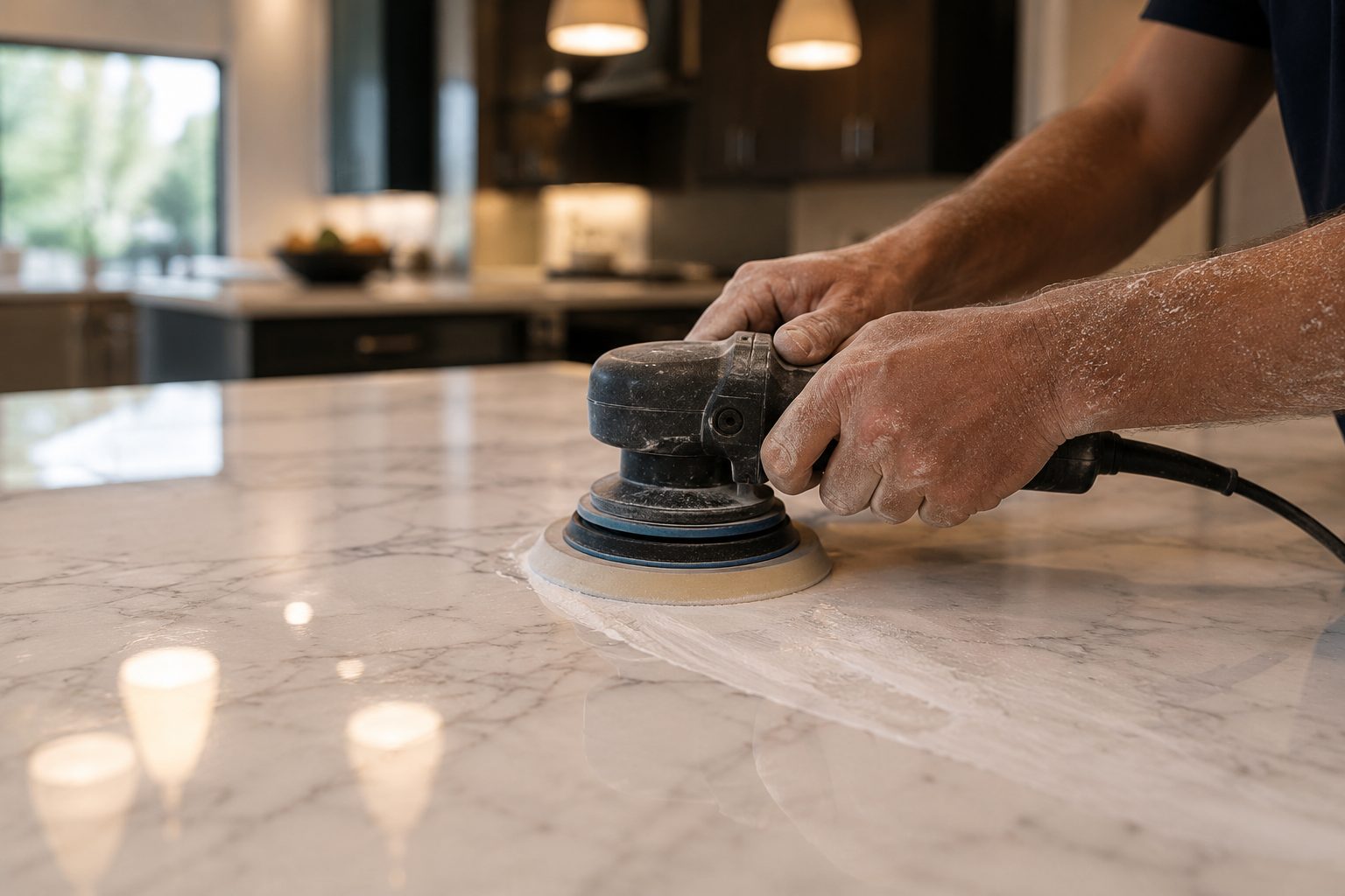 Marble countertop being polished